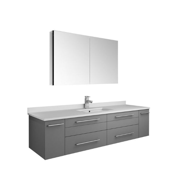 Lucera 60" Gray Modern Wall Hung Undermount Sink Vanity w/ Medicine Cabinet