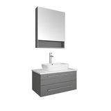 Fresca Lucera 30" Gray Modern Wall Hung Vessel Sink Vanity w/ Medicine Cabinet