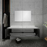 Lucera 60" Gray Modern Wall Hung Undermount Sink Vanity w/ Medicine Cabinet