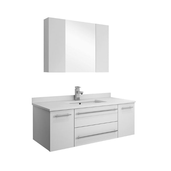 Lucera 42" White Modern Wall Hung Undermount Sink Vanity w/ Medicine Cabinet