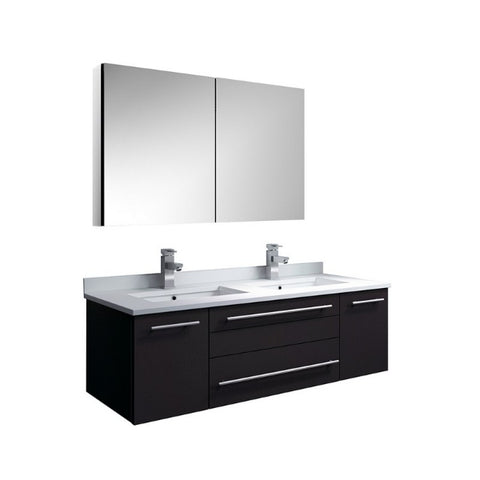 Lucera 48" Espresso Modern Wall Hung Double Undermount Sink Bathroom Vanity