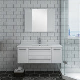 Lucera 42" White Modern Wall Hung Undermount Sink Vanity w/ Medicine Cabinet