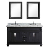 Hudson 61" Espresso Transitional Double Sink Vanity w/ Carrara Marble Countertop