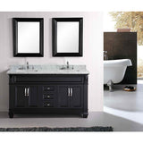 Hudson 61" Espresso Transitional Double Sink Vanity w/ Carrara Marble Countertop