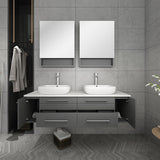 Fresca Lucera 60" Gray Modern Wall Hung Double Vessel Sink Bathroom Vanity