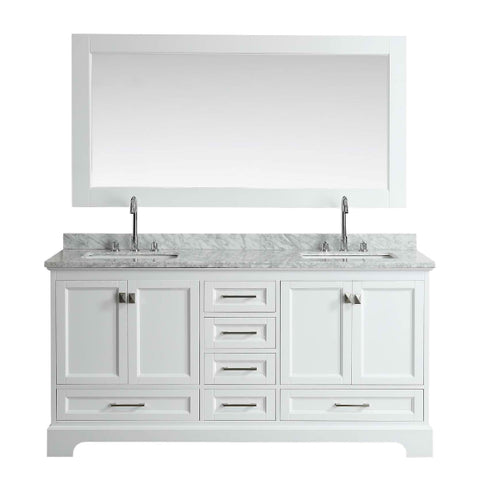 Design Element Omega 72" White Transitional Double Sink Vanity