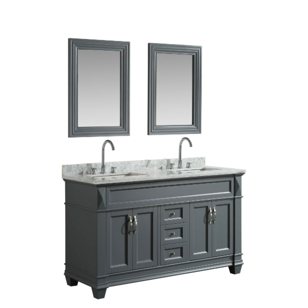 Hudson 61" Gray Transitional Double Sink Vanity w/ Carrara Marble Countertop