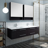 Lucera 60" Espresso Modern Wall Hung Double Undermount Sink Bathroom Vanity