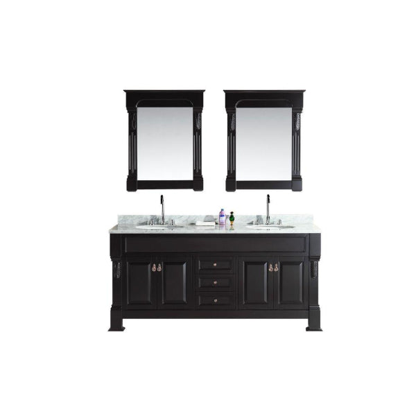 Marcos 72" Espresso Modern Double Sink Vanity Set With Carrara Marble Countertop