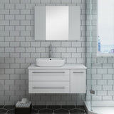 Fresca Lucera 36" White Modern Wall Hung Left Offset Vessel Sink Bathroom Vanity