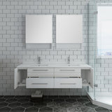 Lucera 60" White Modern Wall Hung Double Undermount Sink Bathroom Vanity