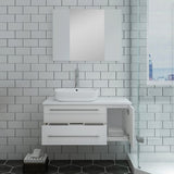 Fresca Lucera 36" White Modern Wall Hung Left Offset Vessel Sink Bathroom Vanity