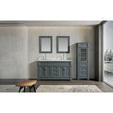 Hudson 60" Gray Transitional Vanity With Carrara Marble Top and 65" Linen Cabinet