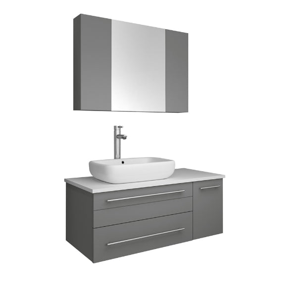 Fresca Lucera 36" Gray Modern Wall Hung Left Offset Vessel Sink Bathroom Vanity