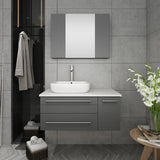 Fresca Lucera 36" Gray Modern Wall Hung Left Offset Vessel Sink Bathroom Vanity