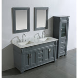 Hudson 60" Gray Transitional Vanity With Carrara Marble Top and 65" Linen Cabinet