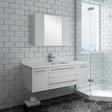 Lucera 48" White Modern Wall Hung Undermount Sink Vanity w/ Medicine Cabinet