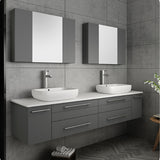 Fresca Lucera 72" Gray Modern Wall Hung Double Vessel Sink Bathroom Vanity