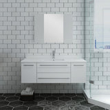 Lucera 48" White Modern Wall Hung Undermount Sink Vanity w/ Medicine Cabinet