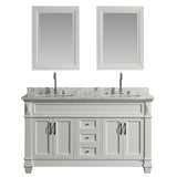 Hudson 60" White Transitional Double Sink Vanity With White Carrara Marble Top