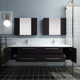 Lucera 72" Espresso Modern Wall Hung Double Undermount Sink Bathroom Vanity
