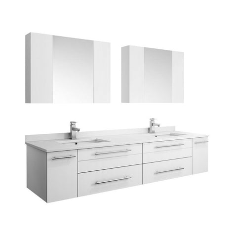 Lucera 72" White Modern Wall Hung Double Undermount Sink Bathroom Vanity