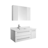 Lucera 36" White Modern Wall Hung Left Offset Undermount Sink Bathroom Vanity