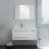 Lucera 36" White Modern Wall Hung Left Offset Undermount Sink Bathroom Vanity