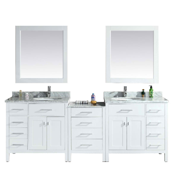 London 92" White Transitional Double Sink Vanity Set