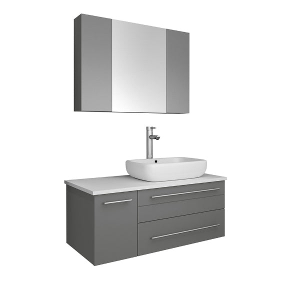 Fresca Lucera 36" Gray Modern Wall Hung Right Offset Vessel Sink Bathroom Vanity