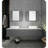 Fresca Lucera 72" Gray Modern Wall Hung Double Vessel Sink Bathroom Vanity