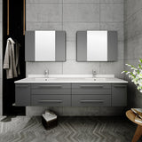 Lucera 72" Gray Modern Wall Hung Double Undermount Sink Bathroom Vanity