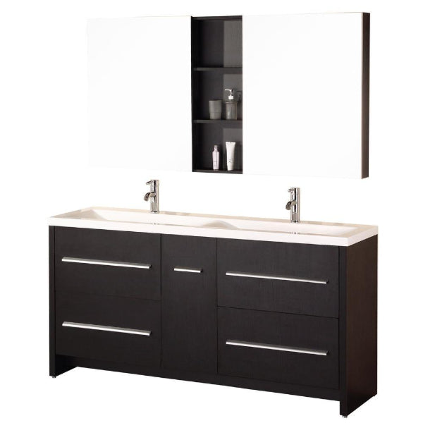 Perfecta 63" Espresso Modern Double Sink Vanity Set