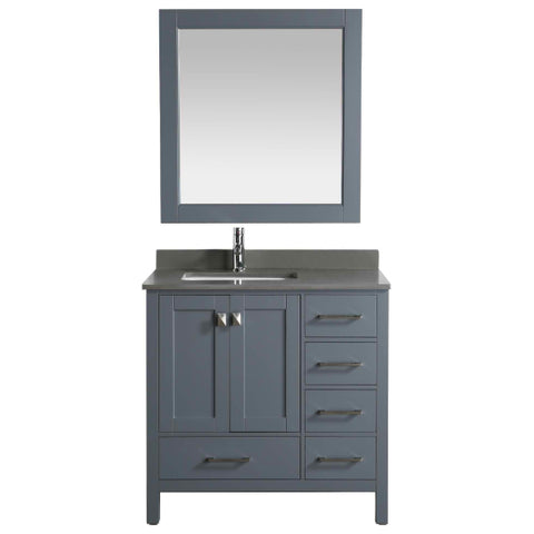 Design Element London 36" Gray Transitional Single Sink Vanity w/ Quartz Top