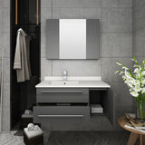 Lucera 36" Gray Modern Wall Hung Left Offset Undermount Sink Bathroom Vanity