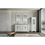 Hudson 60″ White Double Sink Vanity w/ Carrara Marble Top And 65" Linen Cabinet