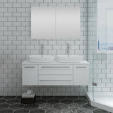 Fresca Lucera 48" White Modern Wall Hung Double Vessel Sink Bathroom Vanity