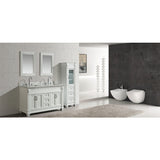 Hudson 60″ White Double Sink Vanity w/ Carrara Marble Top And 65" Linen Cabinet