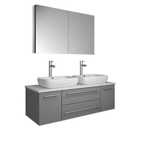 Fresca Lucera 48" Gray Modern Wall Hung Double Vessel Sink Bathroom Vanity
