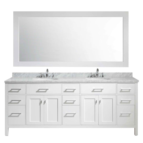 Design Element London 84" White Transitional Double Sink Vanity Set
