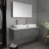 Fresca Lucera 48" Gray Modern Wall Hung Double Vessel Sink Bathroom Vanity