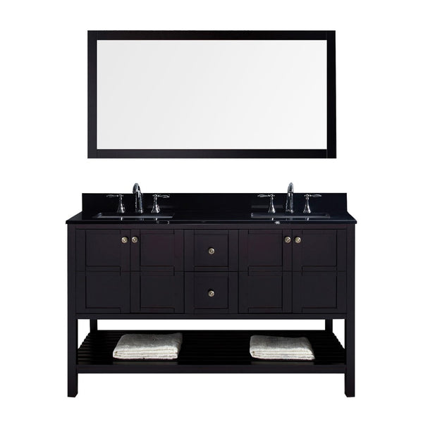 Virtu USA Winterfell 60" Double Bathroom Vanity w/ Granite Top, Sink, Mirror