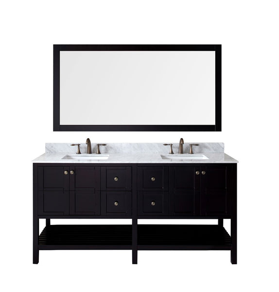 Virtu USA Winterfell 72" Double Bathroom Vanity w/ Square Sink, Mirror