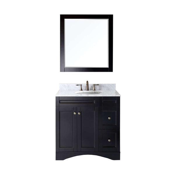 Virtu USA Elise 36" Single Bathroom Vanity w/ Marble Top, Round Sink w/ Mirror