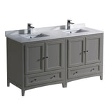 Fresca Oxford 60" Gray Traditional Double Sink Bathroom Cabinets w/ Top & Sinks