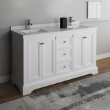 Fresca Windsor 60" Matte White Traditional Double Sink Bathroom Cabinet w/ Top  Sinks | FCB2460WHM-CWH-U