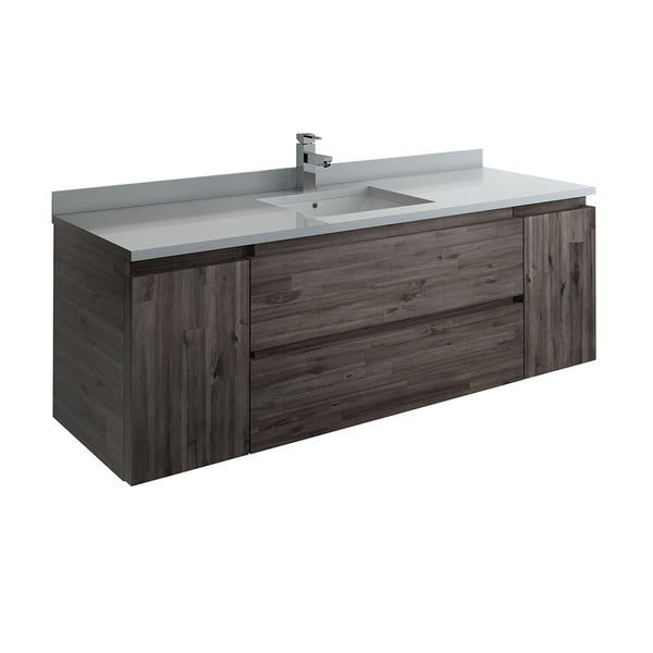 Fresca Formosa 60" Wall Hung Single Sink Modern Bathroom Cabinet w/ Top  Sink | FCB31-123612ACA-CWH-U