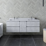 Fresca Formosa 60" Rustic White Modern Wall Mount Double Sink Bathroom Vanity | FCB31-241224RWH-CWH-U
