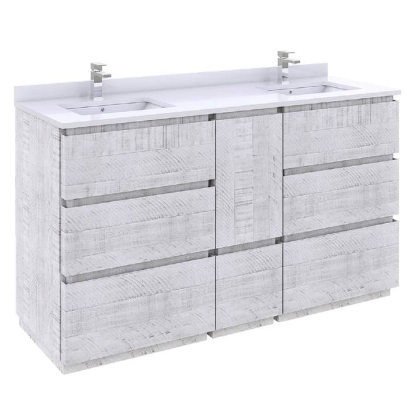 Fresca Formosa 60" Rustic White Modern Freestanding Double Sink Bathroom Vanity | FCB31-241224RWH-FC-CWH-U