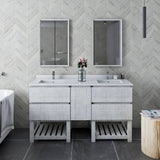 Fresca Formosa 56" Rustic White Modern Freestanding Open Bottom Double Sink Bathroom Base Cabinet | FCB31-241224RWH-FS